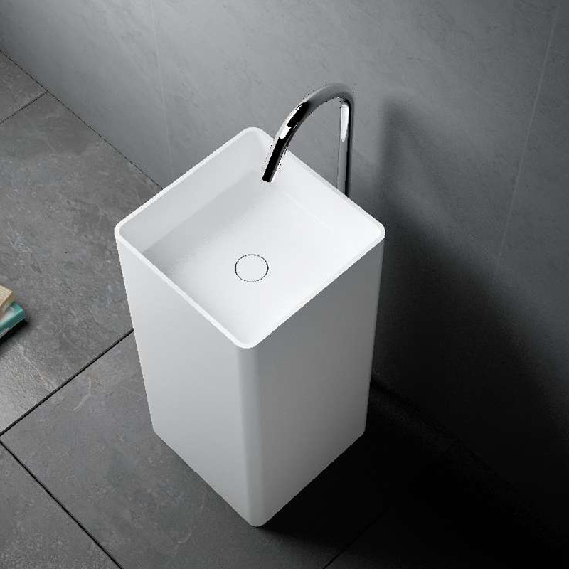 Pedestal sink solid surface  resin cast stone composite floor standing wash basin 