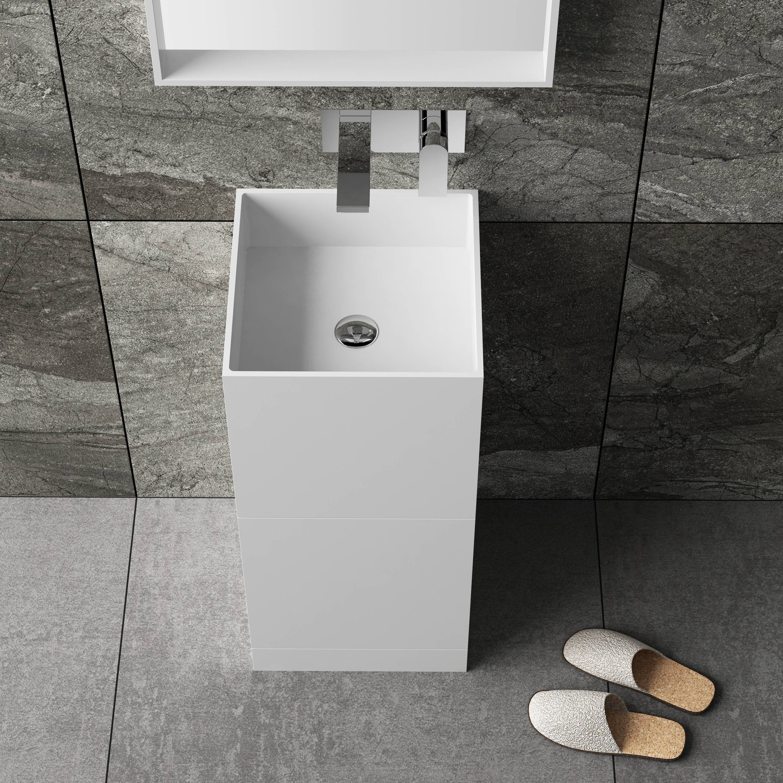 Indoor bathroom solid surface wash basin Composite Resin stand floor bathroom basin  