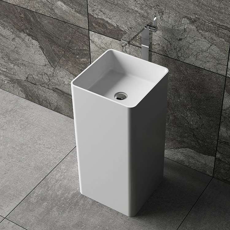 Hotel solid surface pedestal basin freestanding artificial stone resin wash basin 