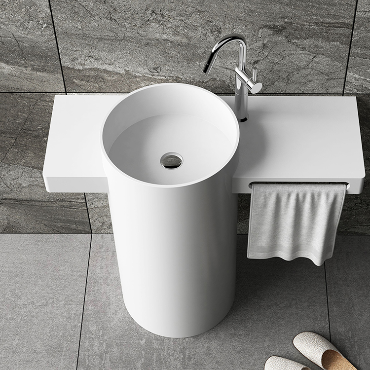 Bathroom solid surface pedestal sink resin stone freestanding wash basin