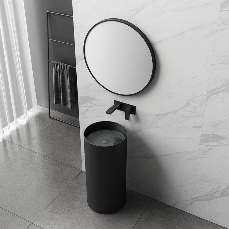 Black column stain resistance artificial stone hotel bathroom pedestal sink wash basin 