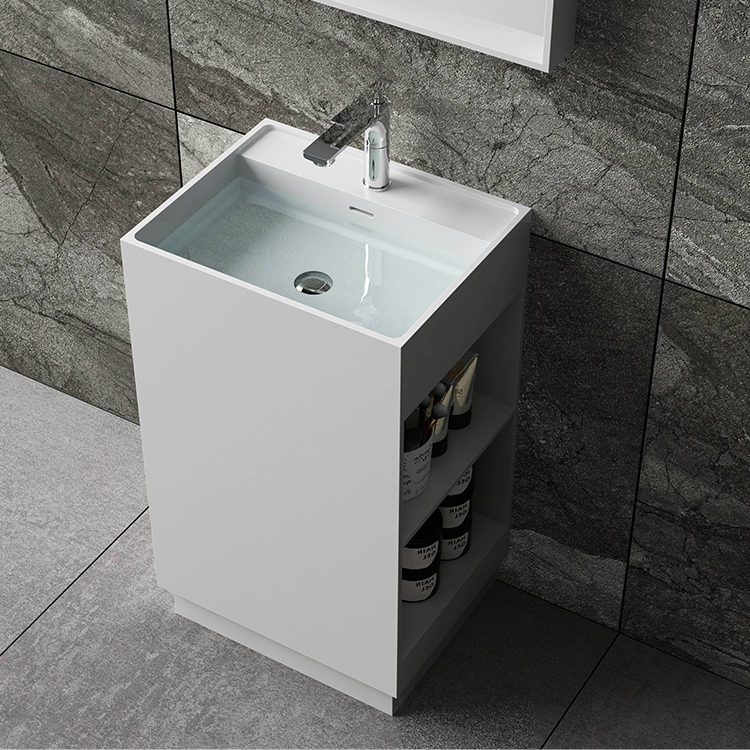 Luxury white matt  solid surface villa project pedestal washing basin 