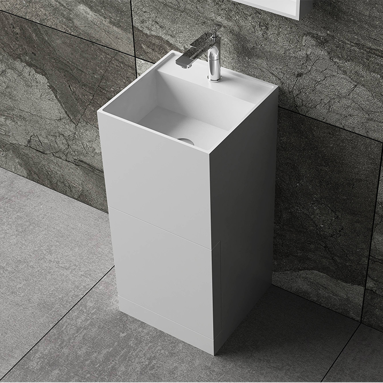 Hand wash basin rectangle stand alone freestanding resin marble stone sink 