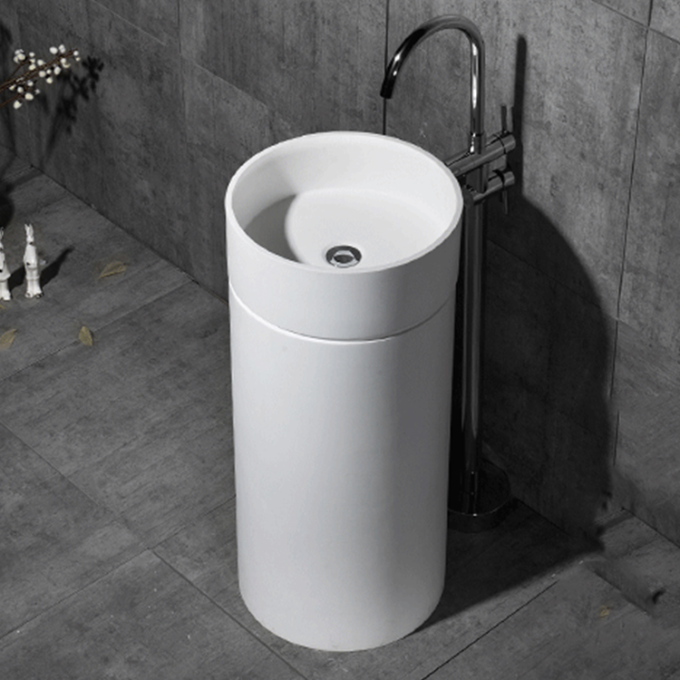 Hotel bathroom round solid surface resin stone hand sink column wash basin 