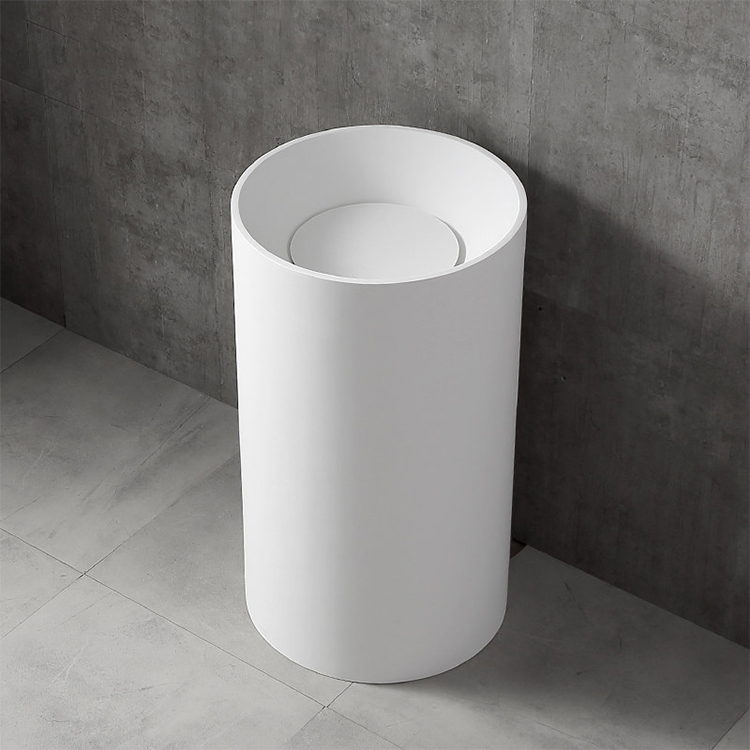 Artificial stone hotel bathroom floor stand round wash basin 