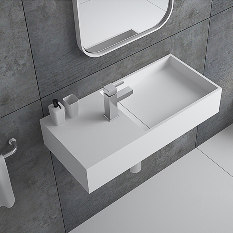 Solid surface rectangular wall hung basin bathroom sink wash basin 