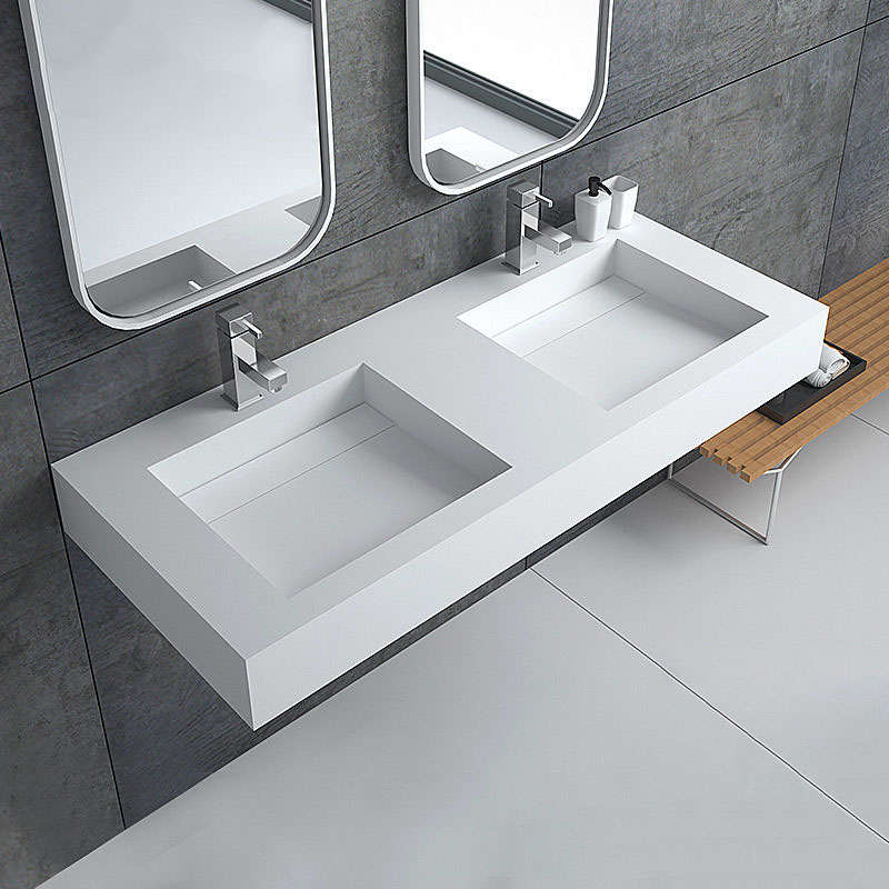 Solid surface wall hung basin double bathroom vanity sink 