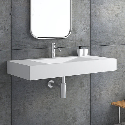 Modern bathroom hotel solid surface wall hugn wash sink 