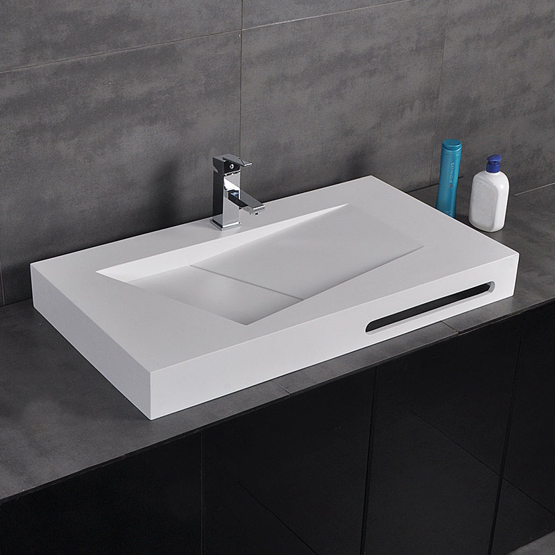 Wall hung basin solid surface above counter sink bathroom cabinet sink