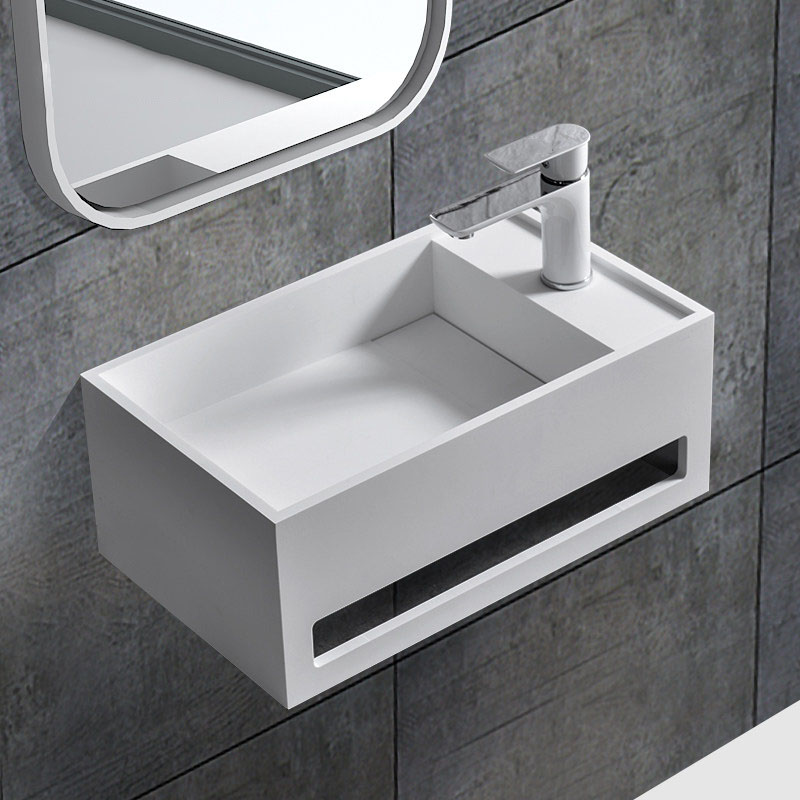 Modern style solid surface wall hung wash sink with tower rack 