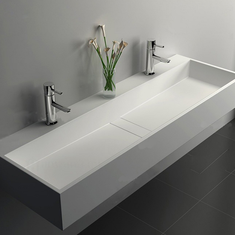 Solid surface double counter top wash sink 